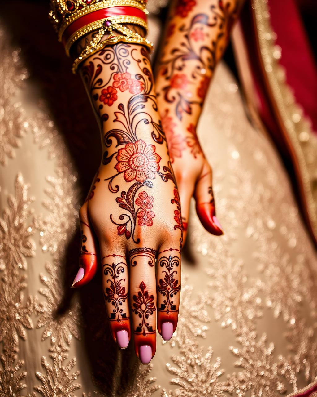 Intricate bridal mehndi henna design on hands