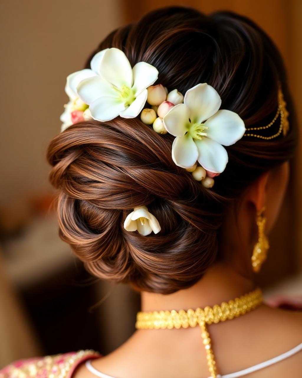 Beautiful bridal hair styling with flowers